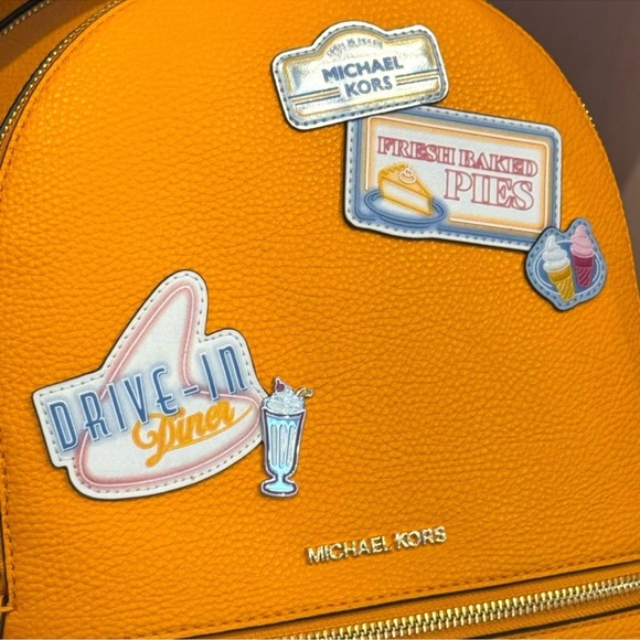 Michael Kors Rhea Medium Color-Block Signature Logo Backpack Pop Orange - Picture 3 of 9